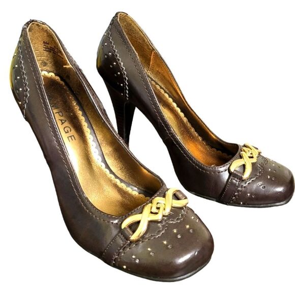 Rampage Denver Brown & Gold Accented 3.5 in Heels Size 8M - Picture 1 of 10